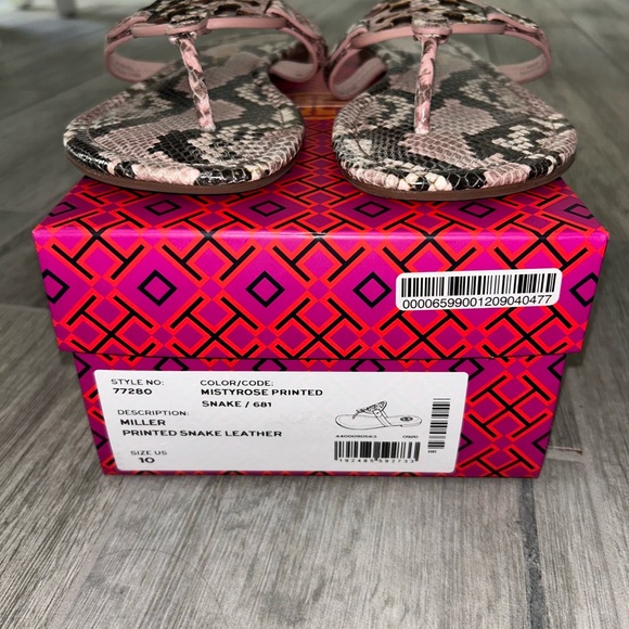 Authentic Tory Burch Miller Sandals & Box Sz 10 🐍🩷🩶 Pink Snakeskin - Picture 8 of 11